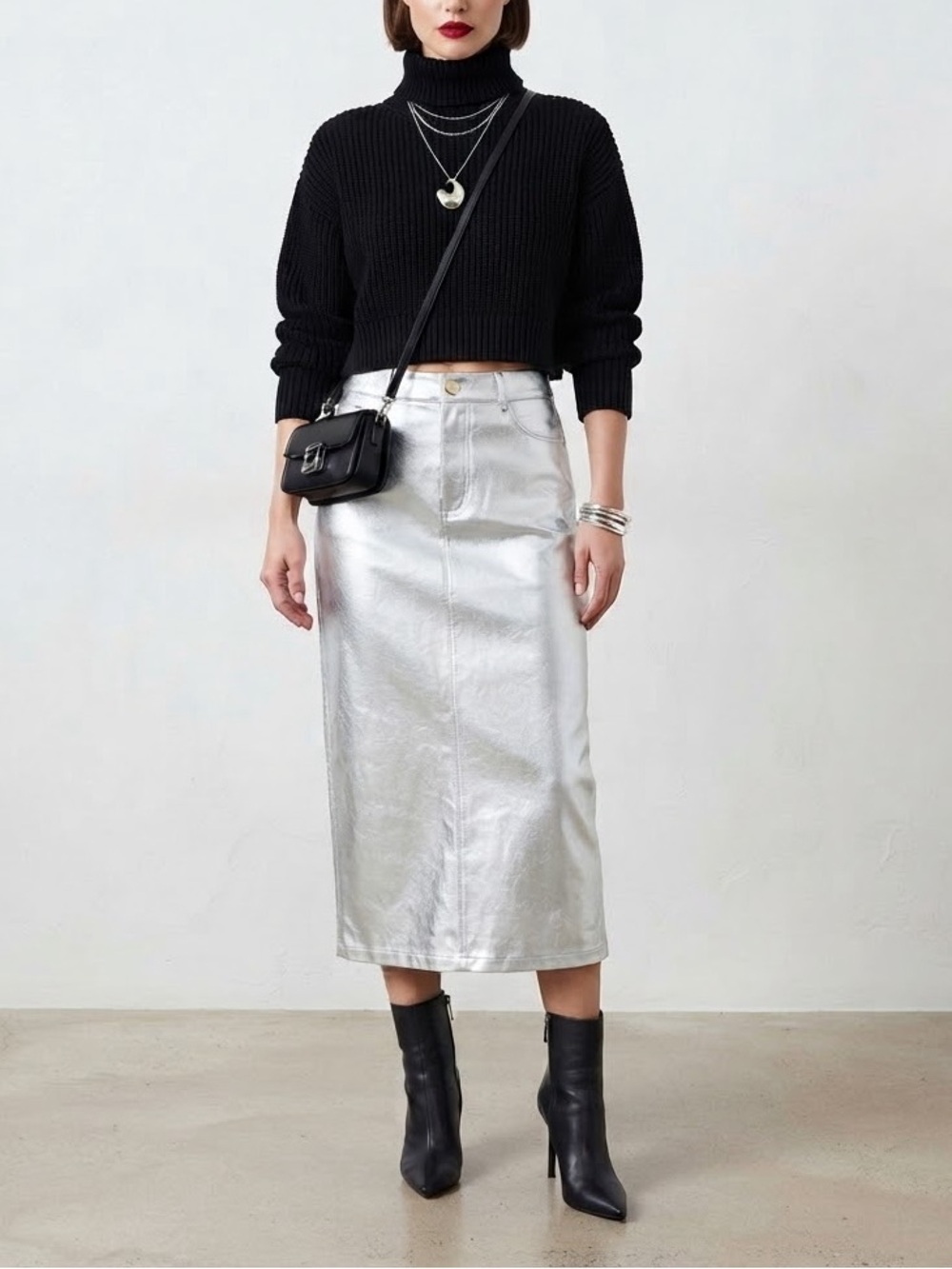 7 For All Mankind Metallic Silver Pencil Skirt